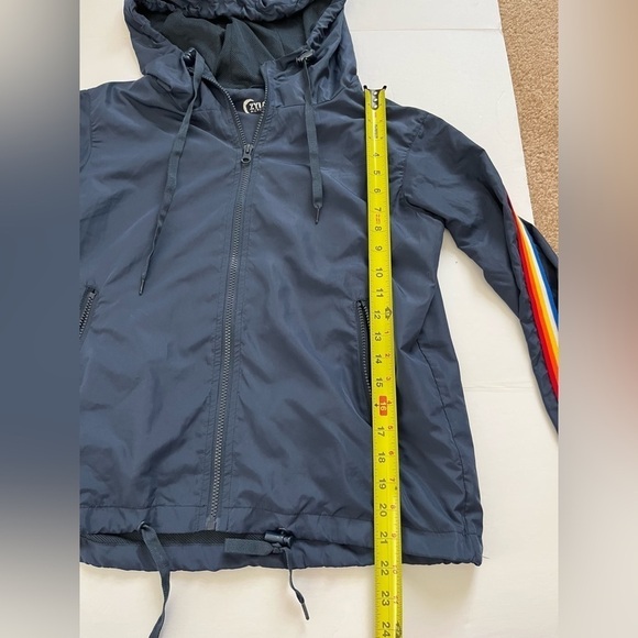 Zyia Active Navy Rainbow Sleeve Bomber Jacket Size Small - Picture 7 of 8